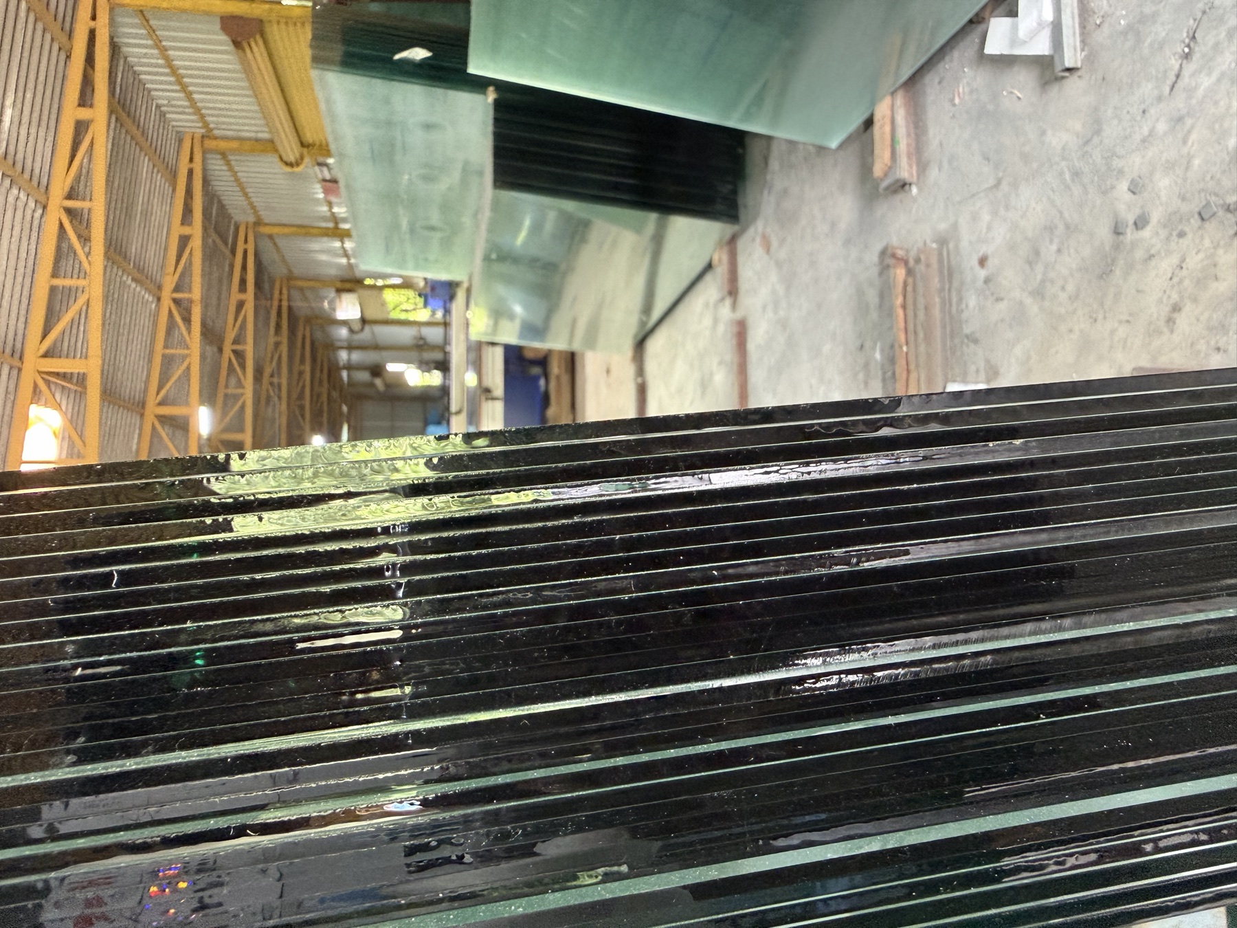 Finished toughened glass stacked and ready